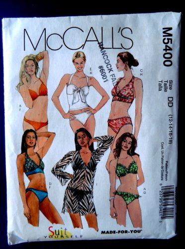 McCalls Pattern # 5400 UNCUT Misses Bathing Suit and Cover Variations Size 12 14 16 18