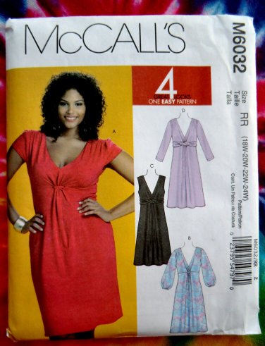 McCalls Pattern # 6032 UNCUT Misses Dress Sleeve Variations Size 18 20 22 24