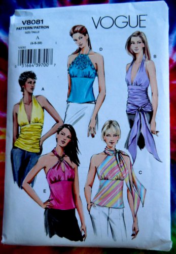 Vogue Pattern # 8081 UNCUT Misses Summer Blouse/Top Halter Size 6 8 10