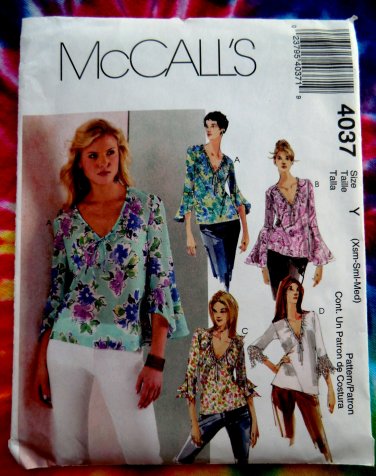 McCalls Pattern #4037 UNCUT Misses Blouse Sleeve Variations Size XS, Small  and Medium.