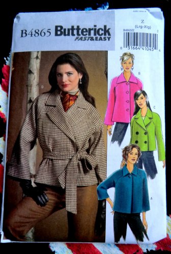 Butterick Pattern # 4865 UNCUT Coat / Jacket Unlined Raglan Sleeves Size Large XL