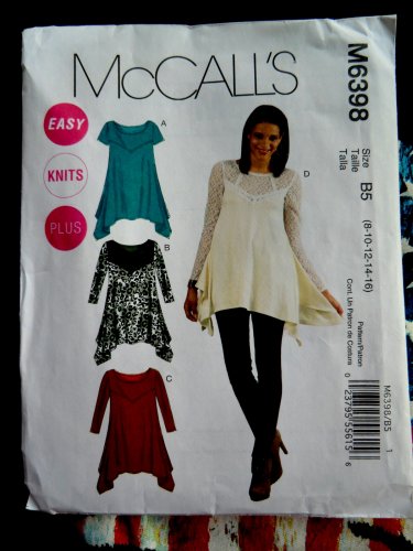 McCalls Pattern # 6398 UNCUT Misses Tunic Variations STRETCH KNITS ONLY Size 8 10 12 14 16