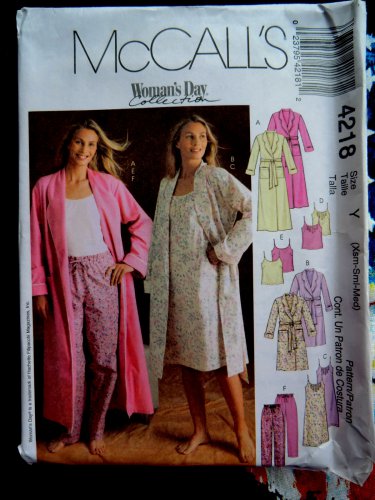 McCalls Pattern # 4218 UNCUT Misses Sleepwear Top Bottoms Robe Size XS Small Medium