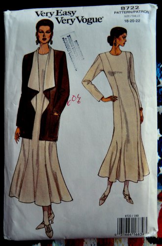 Vogue Pattern # 8722 UNCUT Misses Dress Jacket Size 18 20 22