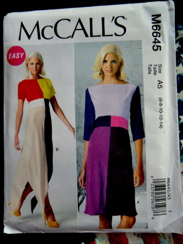 McCalls Pattern # 6645 UNCUT Misses Dress Shaped Hemline Size 6 8 10 12 14