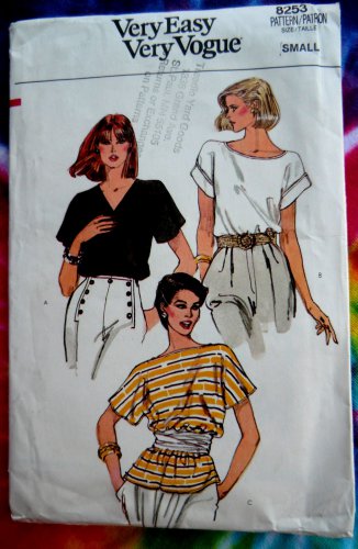 Vogue Pattern # 8253 UNCUT Misses Summer Blouse Size 8 / 10 Small Bust 31 Â½ 32 Â½
