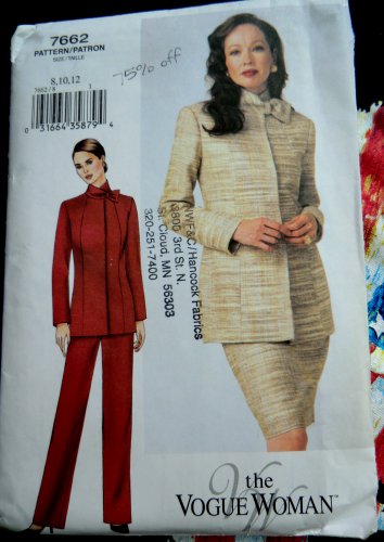 Vogue Pattern # 7662 UNCUT Misses Jacket Skirt Pants Size 8 10 12