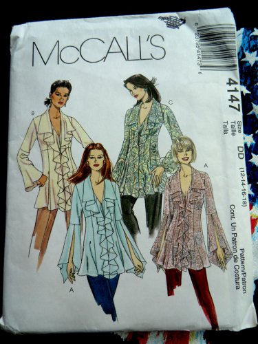 McCalls Pattern # 4147 UNCUT Misses Ruffled Blouse Size 12 14 16 18