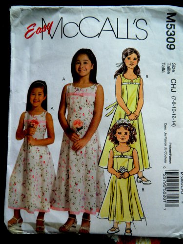 McCalls Pattern # 5309 UNCUT Girls Special Occasion Dress Size 7 8 10 12 14