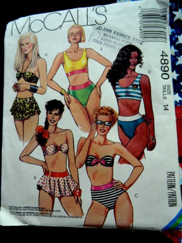McCalls Pattern # 4890 UNCUT Misses Bikini Top Bottom Variations Size 14 ONLY Stretch Knits