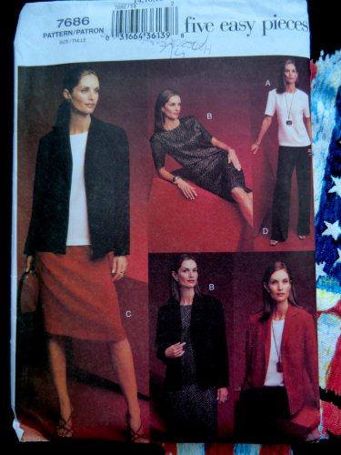 Vogue Pattern # 7686 UNCUT Misses Jacket Top Dress Skirt Pant Wardrobe Size 14 16 18