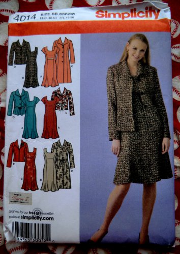 Simplicity Pattern # 4014 UNCUT Misses Dress ~ Long Sleeve Coat Jacket Size 20 22 24 26 28