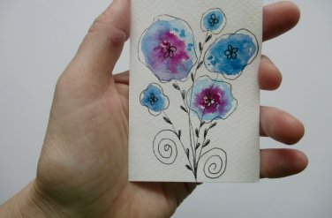 Original ACEO  Abstract Flowers Art  OOAK  Floral  Artwork Miniature Watercolor