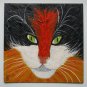 Original Painting Fluffy Calico Cat Art Impasto Pet Portrait Artwork