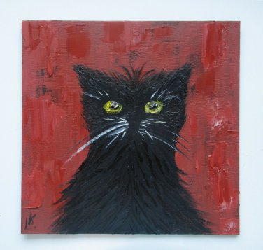 Original Black Cat Painting Animal Art  Pet Portrait  Miniature  Pet Lover Art