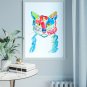 Cat Painting Animal Original Art Watercolor Pop Art Style Artwork Home Decor