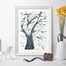 Old Tree Painting U-Sin Original Art Сhinese Watercolor Painting Oriental Gift