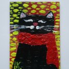 Original  Painting  Fluffy Black  Cat  ACEO  Art Card  Pet Lovers  Acrylic Art