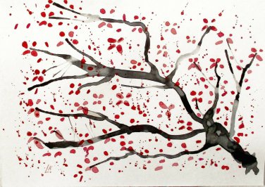 Original Painting  Cherry Blossom Tree Watercolor  Art  Sakura  Asian Blossoms