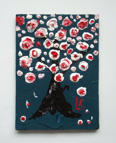 Original ACEO  Blooming Tree Painting  Floral Miniature  Collectible 3D Art