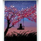 Original  Painting  Cat On The Swing Art Night Sky Landscape Art Cat Lover Art