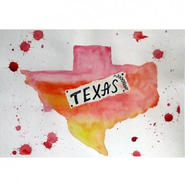 Texas Map Art  Austin Dallas State Poster Travel Watercolor  Painting  Original