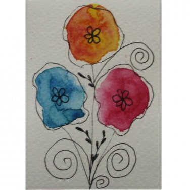 Original Watercolor Art Abstract Flowers  Ooak  ACEO Art Card Floral  Artwork
