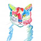 Cat Painting Animal Original Art Watercolor Pop Art Style Artwork Home Decor