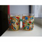 2 Stained Glass Candlesticks Handmade  Abstract Tea Light Glass Holder Pencil Organazer