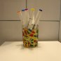 2 Stained Glass Candlesticks Handmade  Abstract Tea Light Glass Holder Pencil Organazer