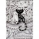 Black Cat  Art  Original Drawing Liner And Marker  Cute Cat Art  Feline Wall Art