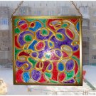 Handmade Stained Glass Abstract Suncatcher Ornament  Hand Painted Panel Art