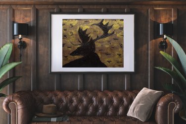 Original Painting Deer Abstract Art Faceless Portrait Forest Animals Artwork