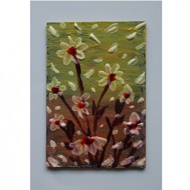 Original Painting ACEO Daisy Flowers Floral Stained Glass Miniature Art