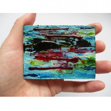 Original Painting ACEO Abstract 3D Stained Glass Miniature Contemporary