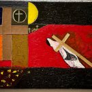 Original Modern Contemporary Red and Yellow Textured Paper Oil On Canvas In Fauvist/Matisse Style