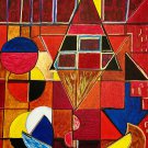 Original Abstract Oil Painting on Canvas of Geometric, Luminescent Shapes In Fauvist/Matisse Style
