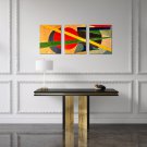 Set of 3 Modern Original Oil painting of geometric shapes in the Fauvist Delauney style
