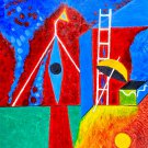 Original Abstract Oil On Canvas Painting in Vivid Blues and Reds In The Fauvist/Matisse Style