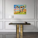 Abstract Painting inspired by vistas and natural beauty of trees with real dried rose petals
