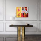 Original Contemporary Blue And Yellow Abstract Geometric Oil On Canvas In The Style Of Kandinsky