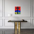 Original Oil Painting in the Georgia O'Keeffe style, Black Cross with a vivid red sky landscape