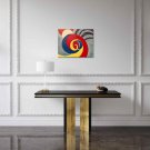 Original Oil painting of geometric lines and circles in vibrant colors in Fauvist Matissa art style