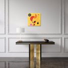 Original Whimsical Oil Painting with geometric shapes on a gold background in the fauvism style