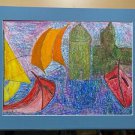 Original Abstract Impressionist Oil Painting on Canvas of Sailboats on Water in Fauvist Style