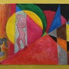 Original Abstract Geometric Painting of nude athletic women in Fauvist/Matisse/Impressionist Style