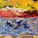 Original Henri Matisse Style Oil Painting of Puget Sound Sunset with vibrant orange, red and blue