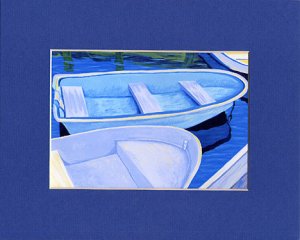 CAPE COD Blue Rowboats Matted Print, Skiffs, Seascape, Renee Rutana