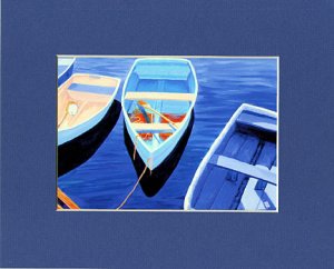 CAPE COD Rowboats, Matted Print, Skiffs Seascape Dinghy, Renee Rutana