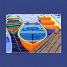 CAPE COD Orange Rowboats Matted Print, Skiffs, Seascape, Renee Rutana